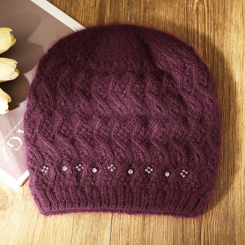 Autumn and winter new women's rabbit fur knitted hat medium old man mother hat thickened old lady wool hat