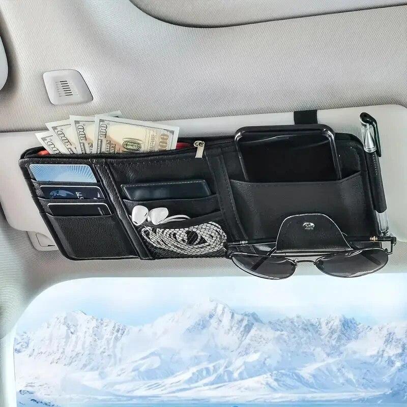 

Car Sun Visor Organizer Sunglass Mobile Phone Holder Bracket Car Auto Interior Accessories Pocket Card Storage Pouch Mount Stand чёрный