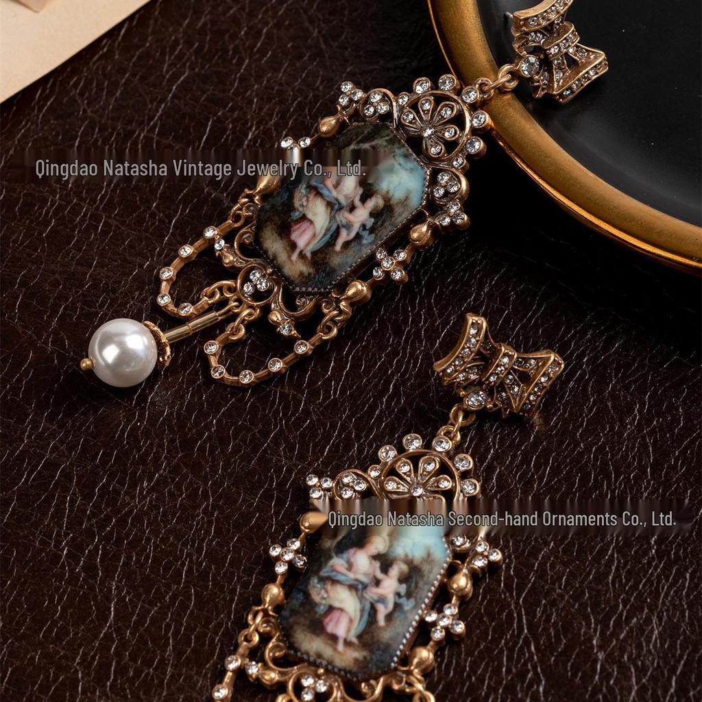 Vintage French Court Style Ornate Portrait Stud Earrings