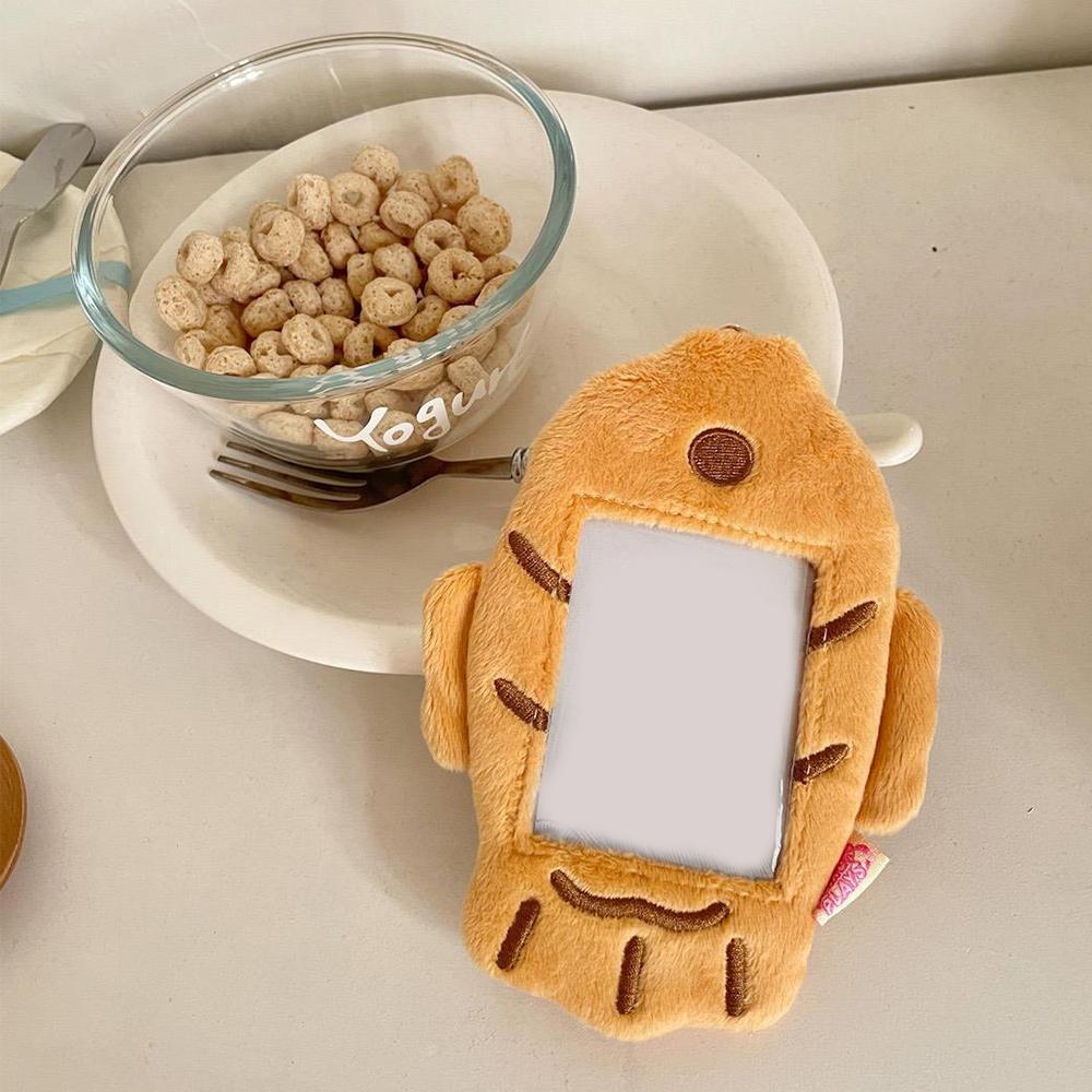 INS Fish Rice Ball Plush Photocard Holder Kpop Idol Photo Sleeve Protective Case Student ID Card Cover With Keychain Pendant