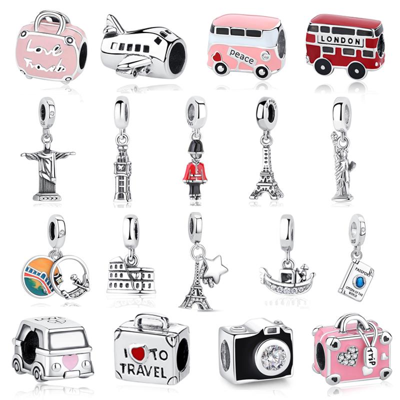 Original Copper Charms Beads Plane Bus Travel Pave Cz Fit Pan Bracelets Bangles Necklaces For Women Diy Jewelry