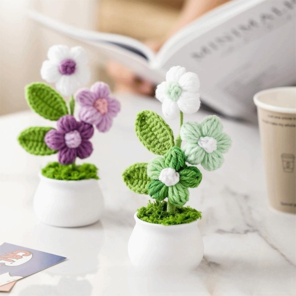 Handwoven Crochet Flower Potted DIY Artificial Flowers Pot  Birthday Gifts