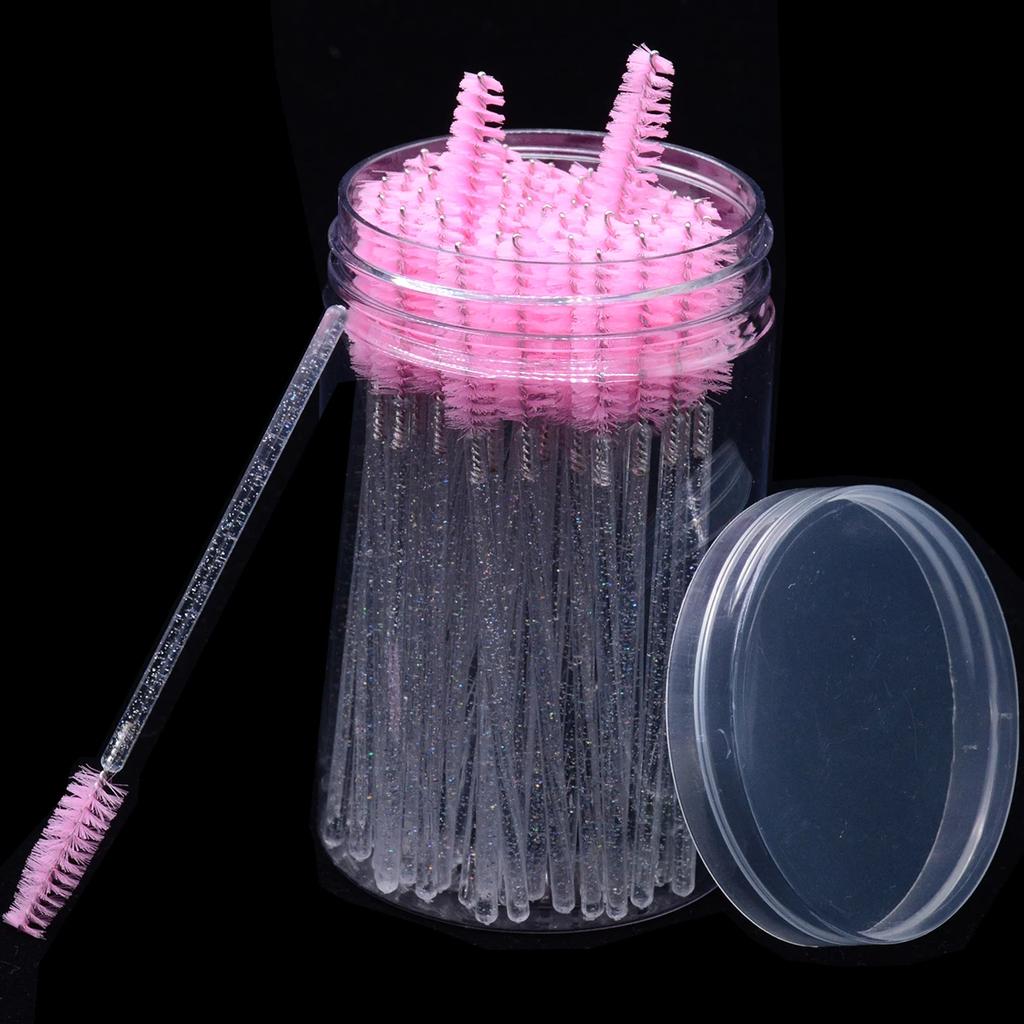 CNKESS 50Pc bags/cans Disposable Eyelash Extension Mascara Wand Glitter Micro Lash Brushes Spoolie With Container Case Wholesale
