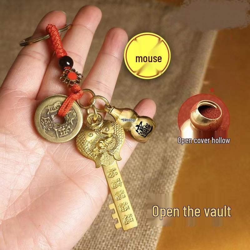 Populär Zodiac Mässing Kalabash Gyllene Nyckelring Hänge för Väskor & Telefoner