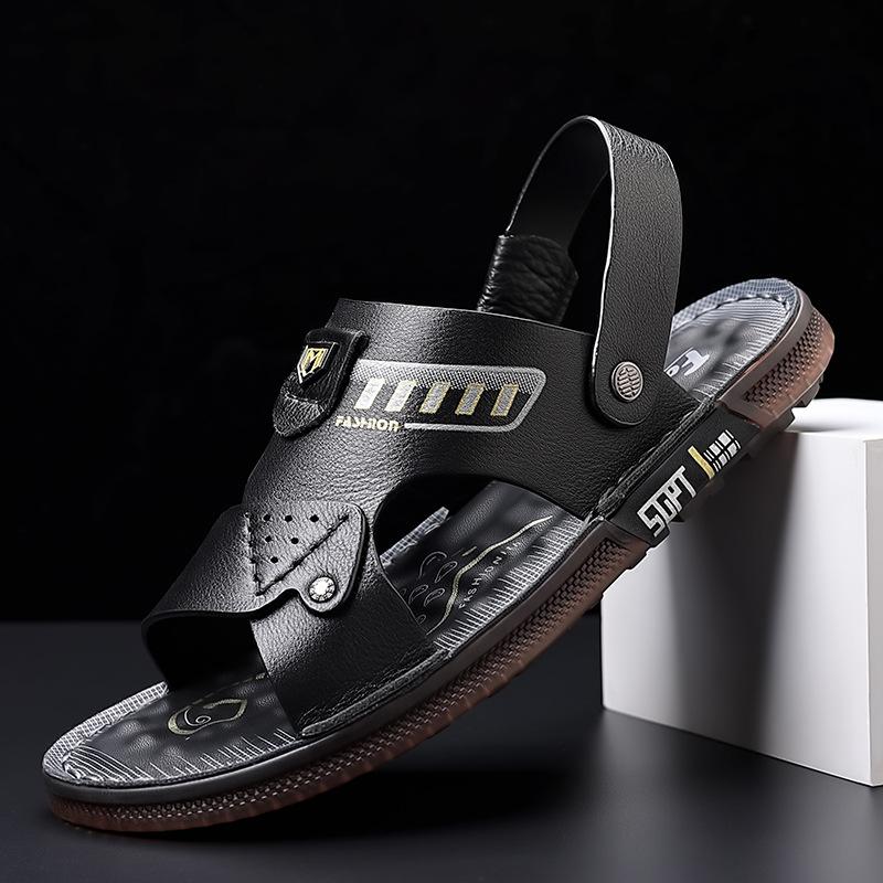 

Мужские сандалии из коровьей кожи первого слоя, пляжные летние сандалии двойного назначения, удобные прохладные шлепанцы, повседневная нескользящая уличная обувь, мужские сандалии 44