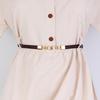 Women's Leather Decorative Buckle Pull-Through Waistband Belt for Skirts and Suits - Punch-Free Design.