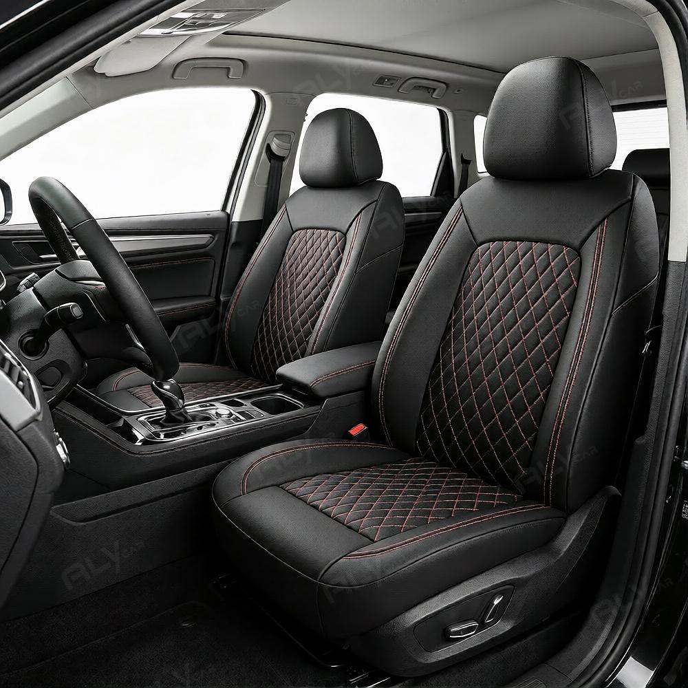 All Season Quilted PU Leather Car Seat Covers Full Set Waterproof Fulls Coverage Universal Fit for All Cars SUV Truck Van Luxury