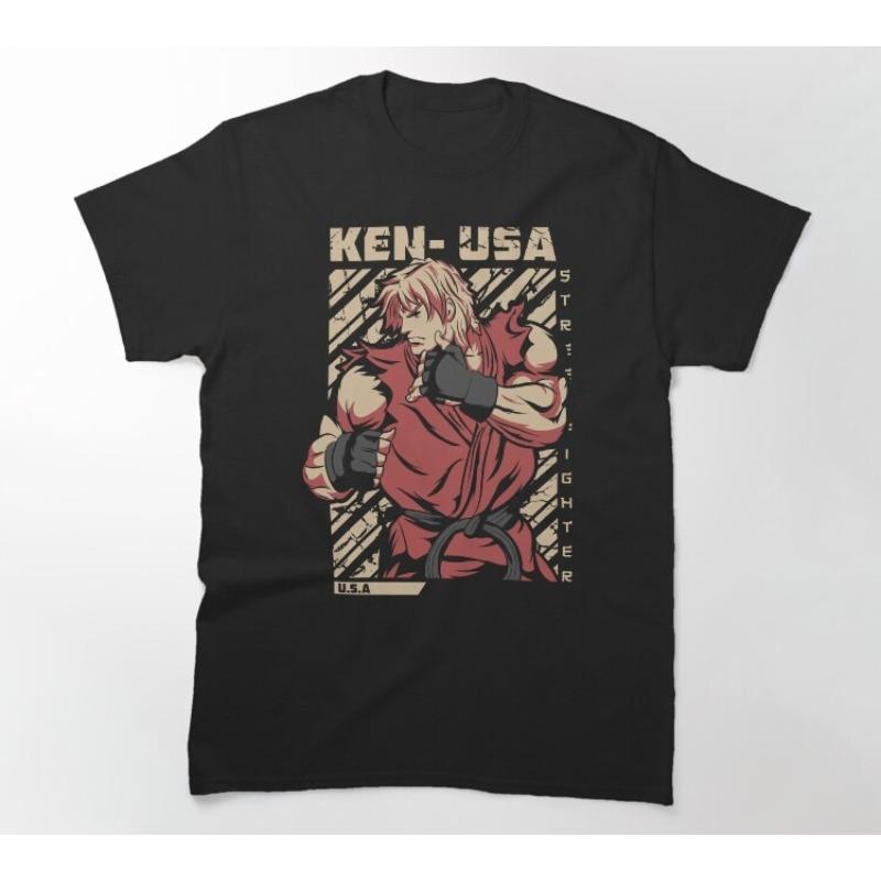 Street Fighter Ken Usa Retro Print Tshirt Unisex Arcade Game Short Sleeve Trendy Pure Cotton Loose Casual Streetwear Top