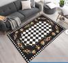 White and Black Checkered Area Rug with Flowers Pattern Machine Washable Carpet Beautiful Vibrant Flowers Pattern Rug Home Decor