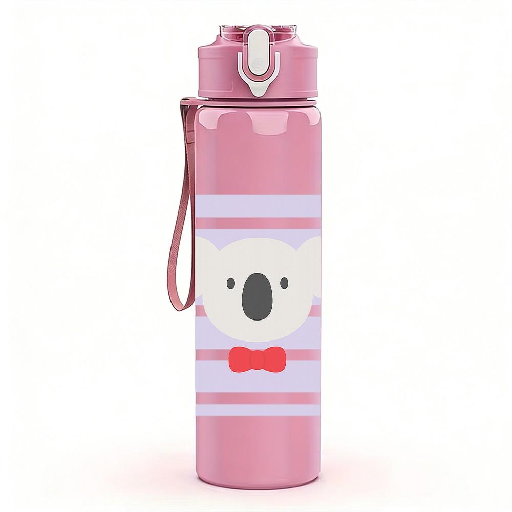 1PC Koala Striped Simple Pattern 750ml Color Plastic Sports Water Bottle Leakproof Flip Straw Lid Suitable for Sports Office Home Use