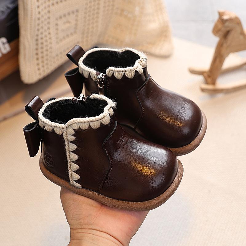 Winter Fleece-lined Cotton Shoes for Children Princess Shoes Warm Short Boots Non-slip Soft-soled Big Cotton Boots