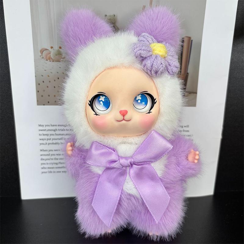 Soft Kawaii Plush Bunny Pendant with Knitted Flower Bow Fashion Bag Charm for Girls Birthday Gift Schoolbag Decor