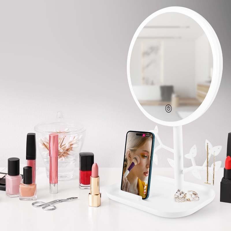 Miroir De Table Blanc Avec Led Et Porte-bijoux Rechargeable Mizo De Yoghi