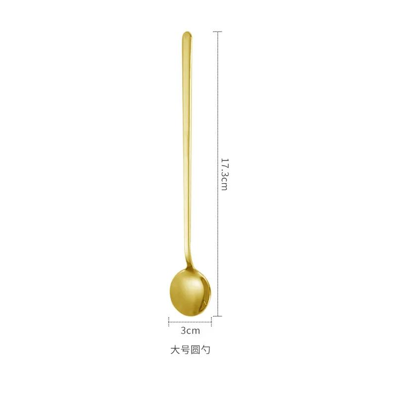 304 Stainless Steel Spoons Ice Cream Spoons Long Handle Coffee Spoons Stirring Spoons Golden Texture Teaspoon Kitchen Utensils