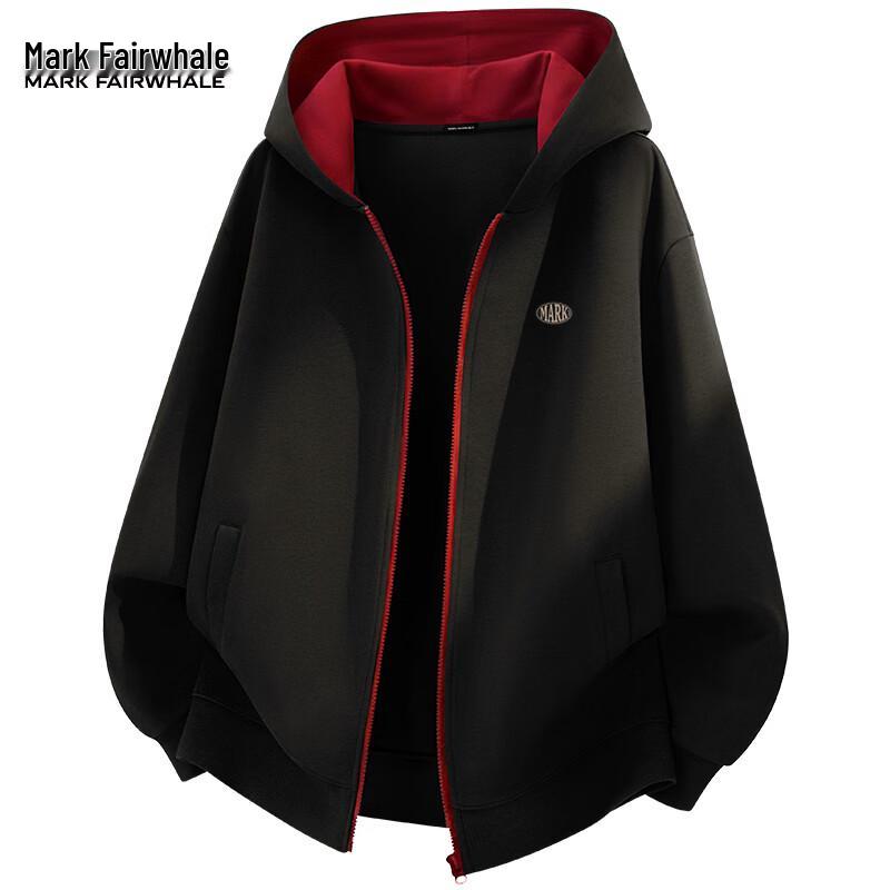 Mark Huafei Men s American Retro Colorblock Heavyweight Zip-up Hoodie M