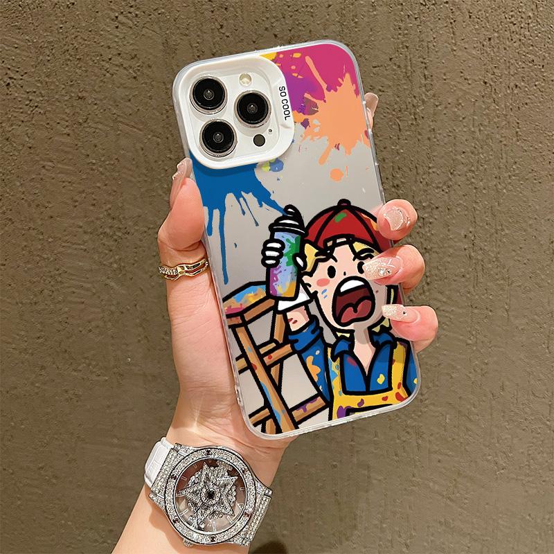 

Silicone Case For iPhone 17 Air 16E 16 15 14 13 12 11 Pro Max Samsung A07 A37 A57 Vivo V21 V23 V25 Cover DIY Painted Cartoon Shockproof Phone Bumper Oppo A17/A17K
