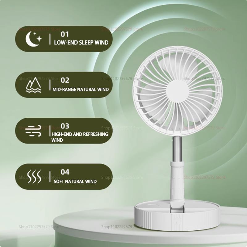 2025 Tragbarer Faltbarer Teleskopischer USB-Tischventilator für Zuhause, Outdoor-Camping, Wiederaufladbarer Multifunktionaler Stehventilator
