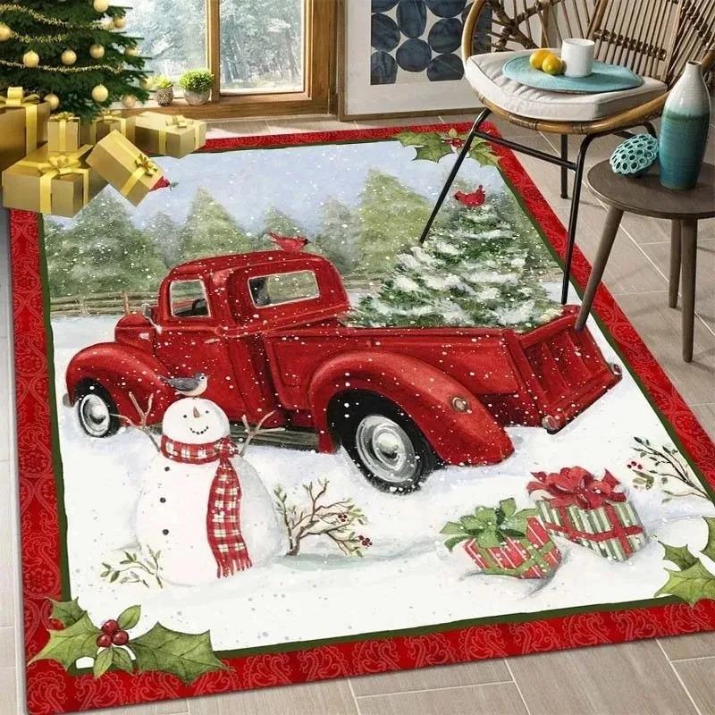 Kerst Groot Tapijt Kerstman Sneeuwpop voor Woonkamer Mat Kamer Decor Sofa Tafel Groot Slaapkamer Bedzijde Voet Rood Kussen Decoratie Kleed