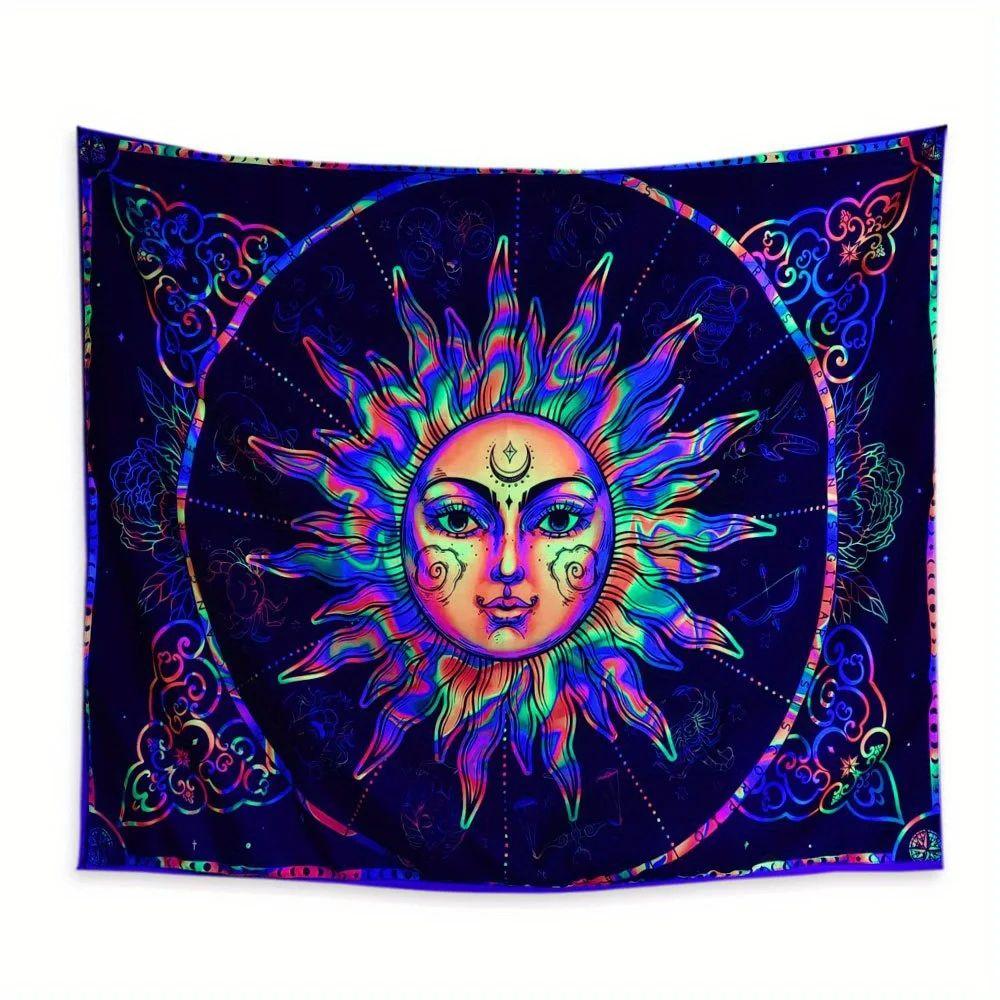 

VIKAMA Sun Totem Tapestry Radiant Glow with Flowing Halo Living Room Bedroom Meditation Space Accent Wall Machine Washable 74x94cm(29x37in)