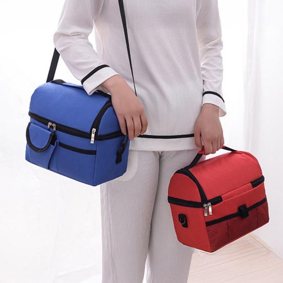 Water Repellent Picnic Bag Insulated Double Layer Lunch with Shoulder Strap, Durable Oxford Cloth Large Portable Thermal Meal Tote Capacity Container,