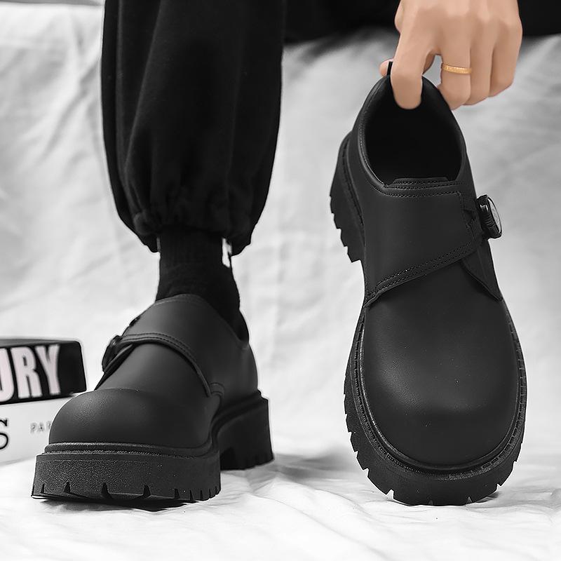 Men's British Style Height Increasing Derby Shoes - Black Leather, Thick Sole, Casual or Wedding Wear