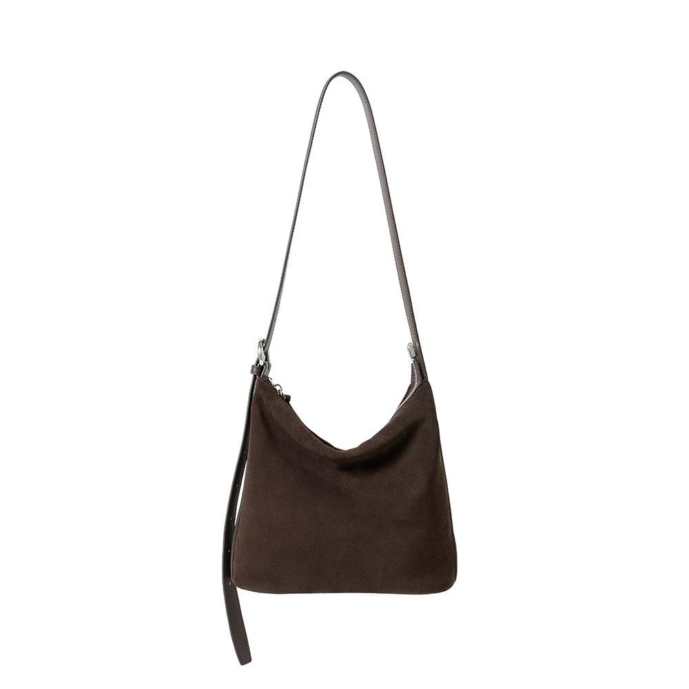 Vintage Suede Leather Single Shoulder Bag 2025 New Style Elegant Light Luxury Crossbody Bag Niche Design Versatile Bucket Bag