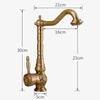 Antique Brass Basin Faucet Single Handle Mixer Tap Carving Design Rotatable Spout for Bathroom Vessel Sink