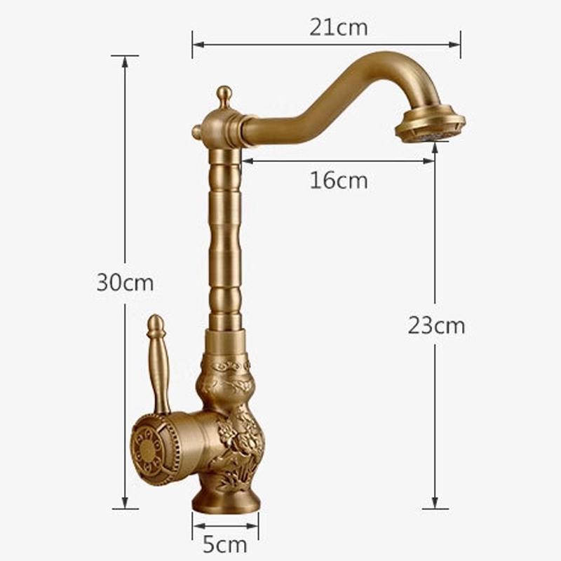 Antique Brass Basin Faucet Single Handle Mixer Tap Carving Design Rotatable Spout for Bathroom Vessel Sink
