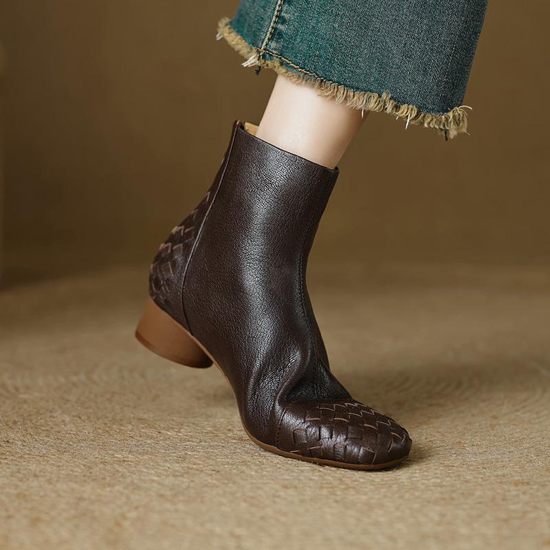 Fashion 2025 NEW Autumn Ankle Boots Genuine Leather Women Shoes Round Toe Zipper Modern Boots Low Heel Chelsea Boots Ladies Shoes