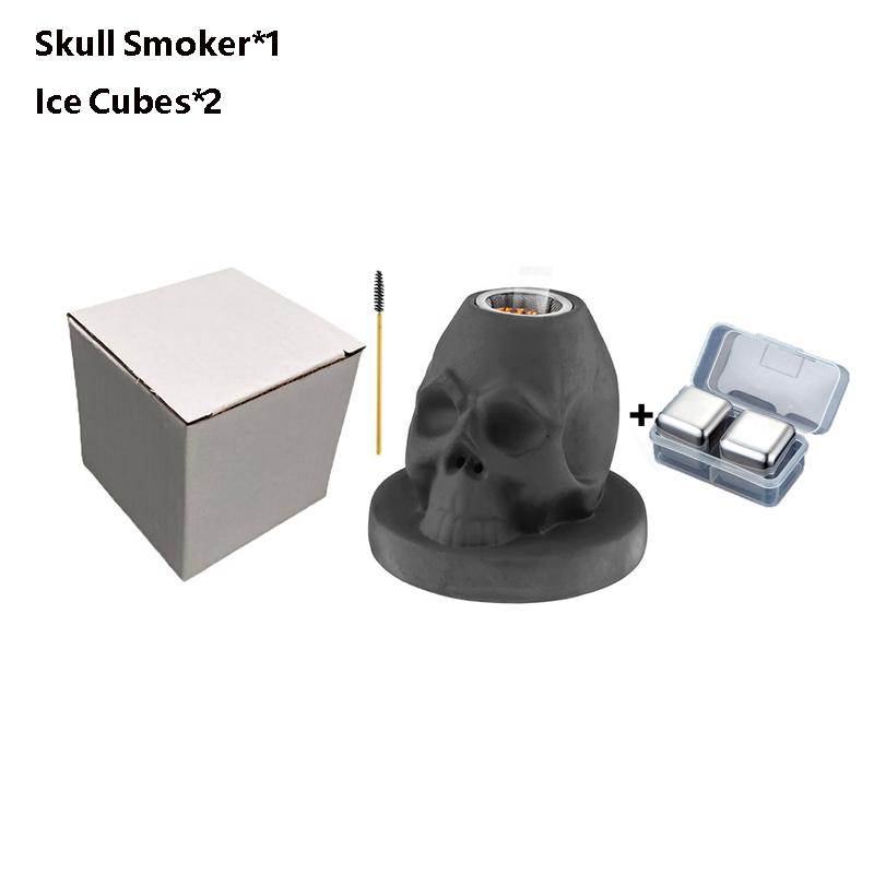 Cocktail Smoker Kit with 4 Flavors Wood Chips -Ceramics Bourbon Whiskey Skull-Shaped Old Fashioned Smoker Infuser for Bar Tools