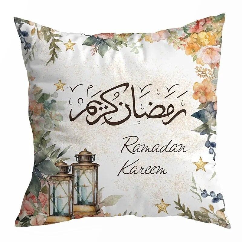 Ramadan Decoration 2024 Mubarak Cushion Cover Cotton Eid Mubarak Islamic Muslim Happy Eid Mosque Pillowcase Party Supplies