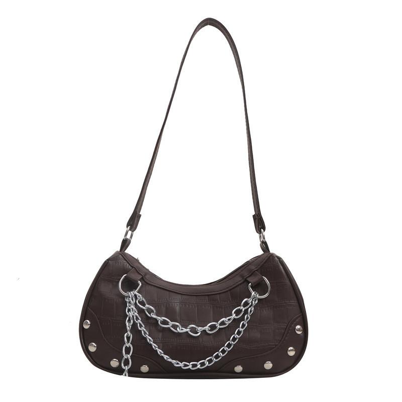 Popular Rivet Chain Underarm Bag Women Bags 2024 Street Style Casual Single Shoulder Bag кофейный