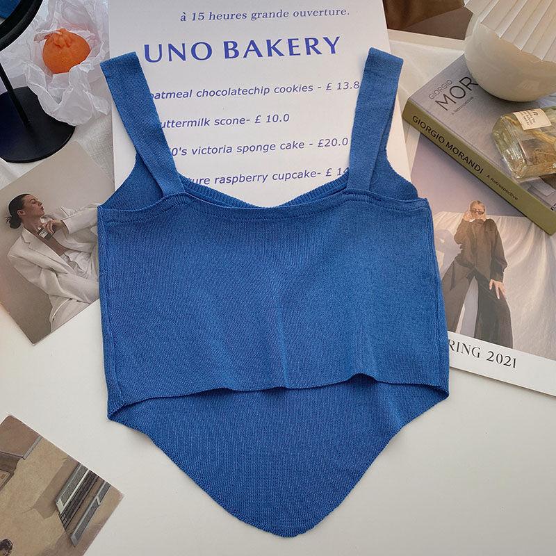 

Асиметричний жилет без рукавів у корейському стилі для жінок - Літня універсальна коротка майка на бретелях з крижаного шовку для носіння під низ One Size [75-120 lbs] джинсовий синього кольору