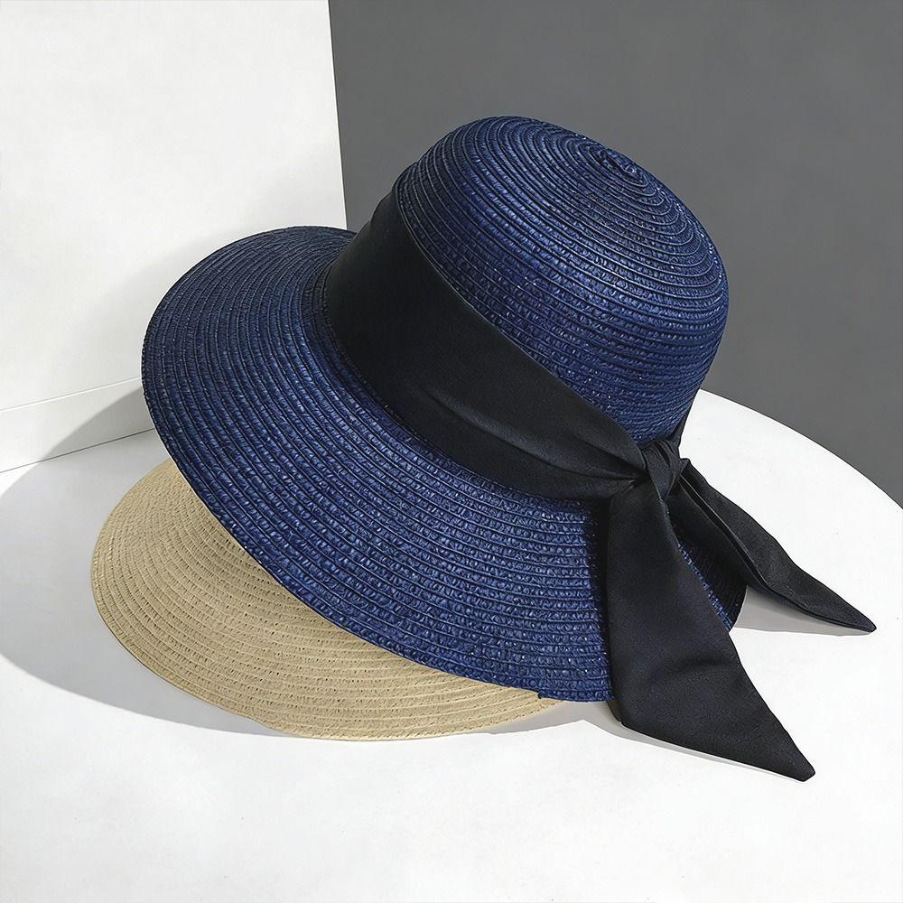 Fashion Sun Protection Summer Sun Hat Breathable Travel Beach Cap Bowknot Casual Bucket Hat for Women