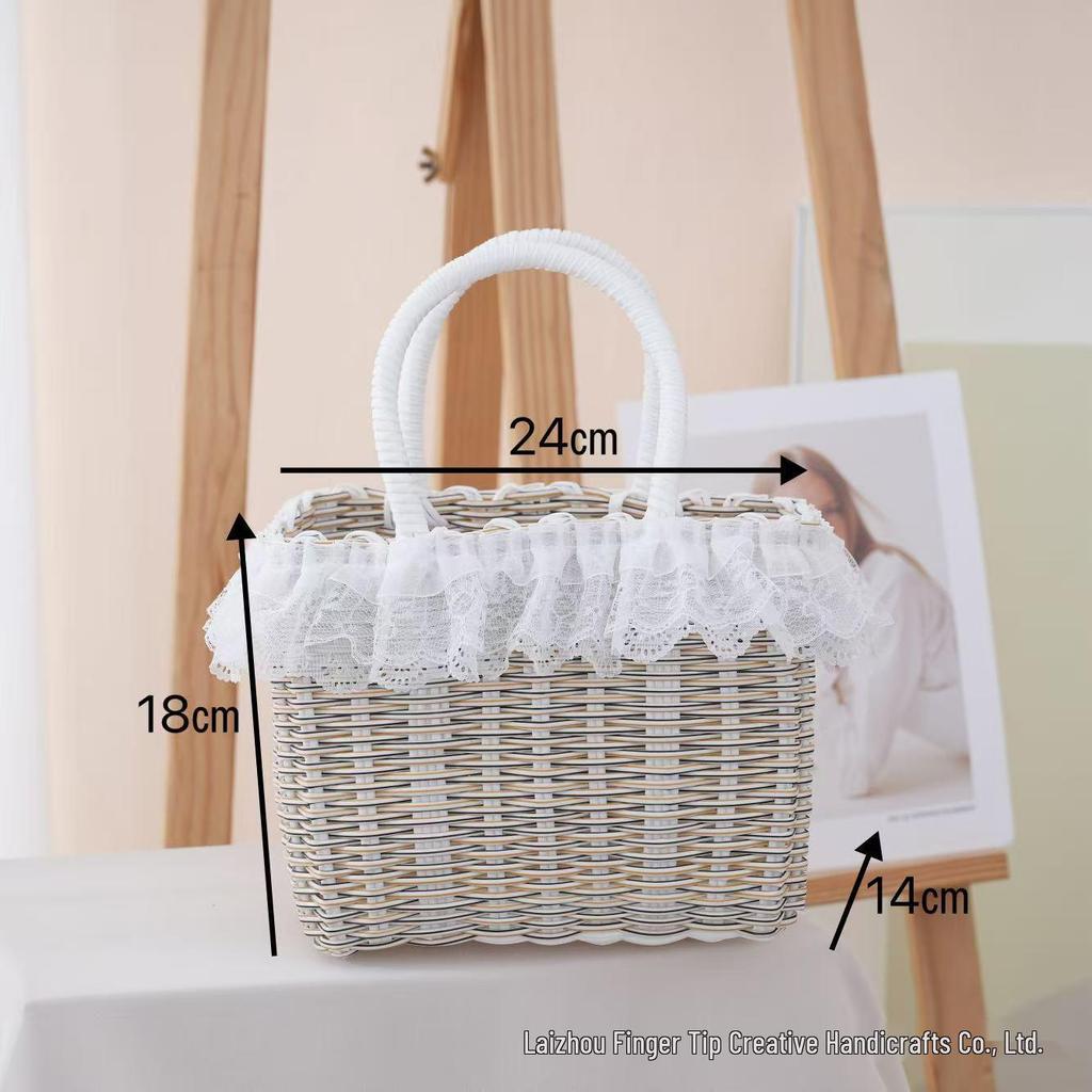 Colorful Woven Plastic Basket: Handheld Souvenir Gift, Imitation Rattan, Ladies' Bath & Storage Basket