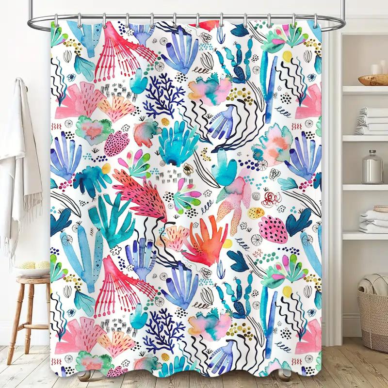 Colorful Coral Shower Curtain Modern Watercolor Bath Decor Printed Fabric Shower Panels for Bathroom Pink Blue Green White Red F
