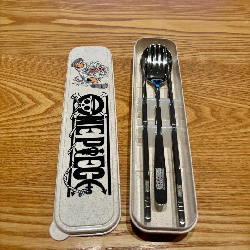 

New One Piece Nika Luffy Cartoon Animation 304 Stainless Steel Portable Tableware 304 Three-Piece Set Office Student Tableware