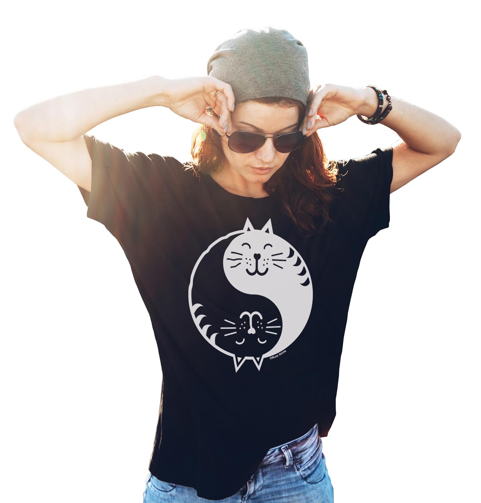 Ladies CAT T-Shirt Mens Womens Tees Top YIN YANG Cat Lady Lover GIFT Womens 4XL