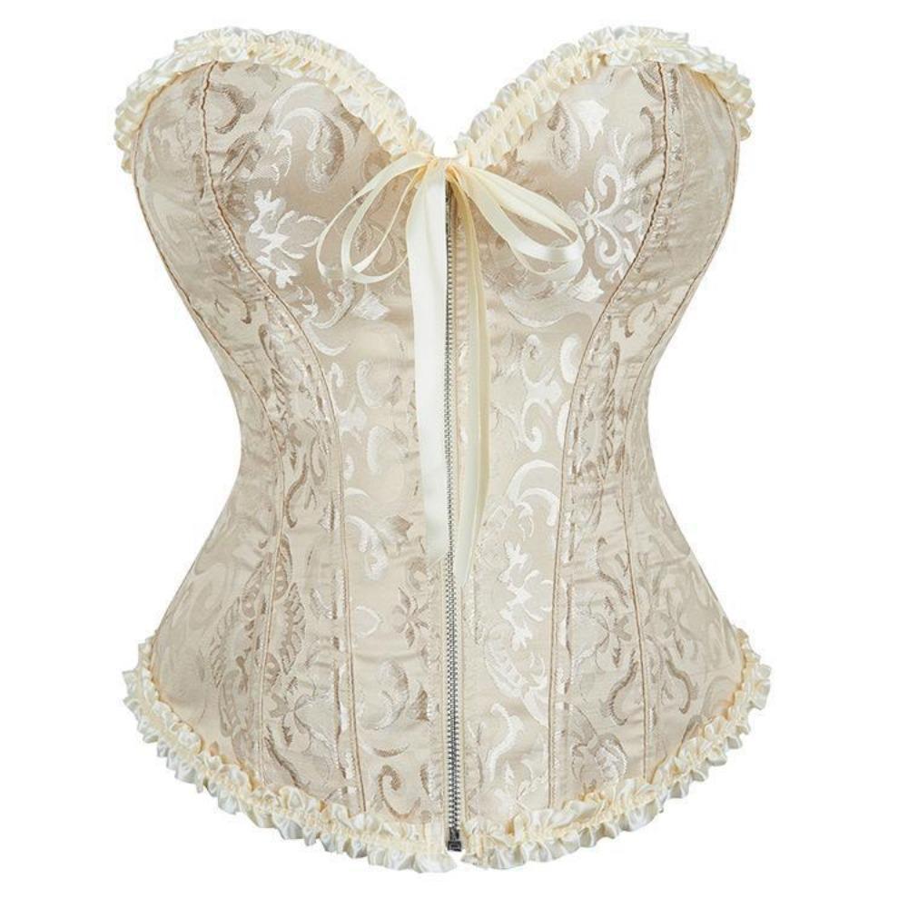 Zipper Jacquard Underbust Corset Lace Up Steel Boned Corset Waist Trainer Y2k Tops Jacquard Fabric Bustier Top Date Night