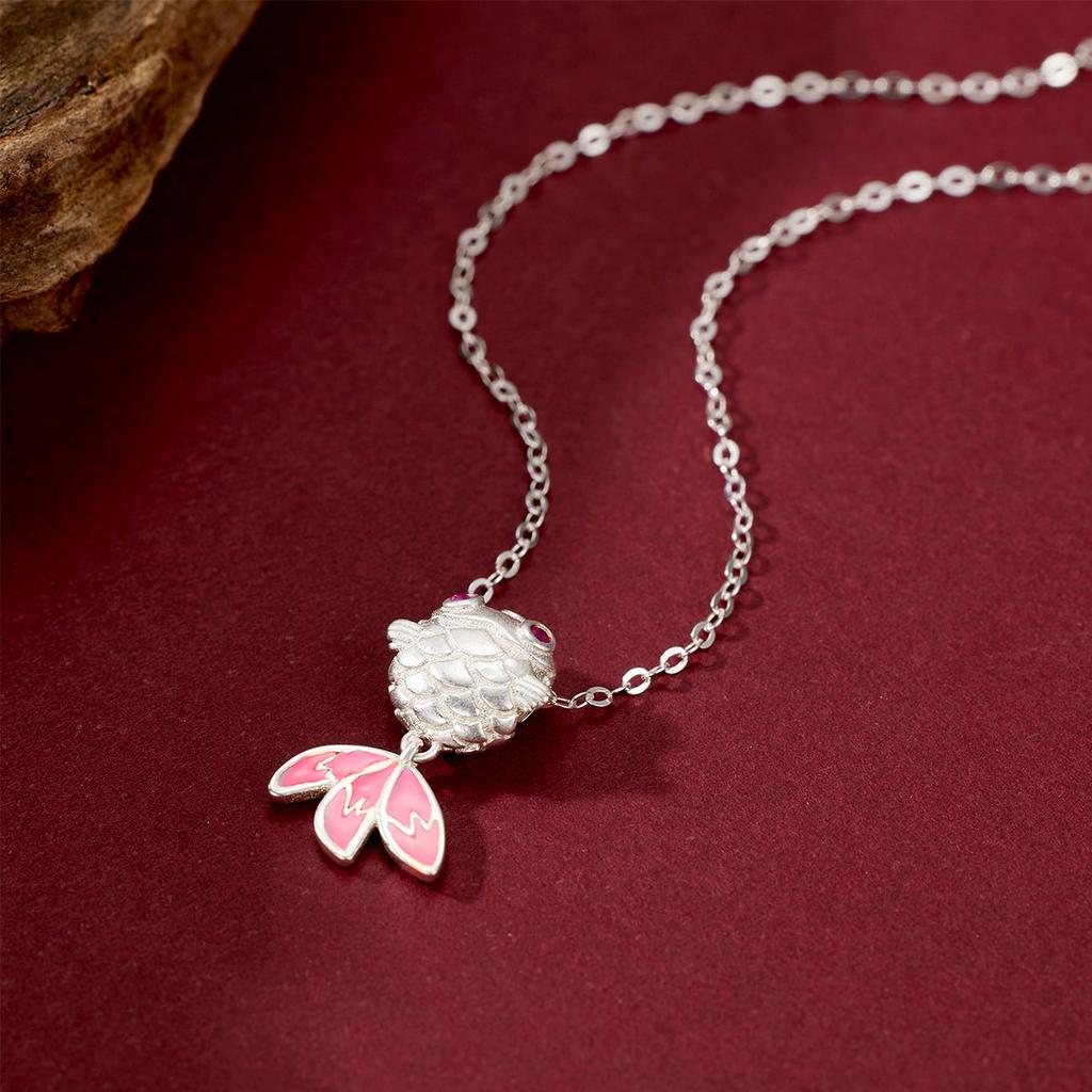 S925 Sterling Silver Bobo Fish Necklace Women's Light Luxury High-end Small Goldfish Koi Pendant Smart Fish Tail