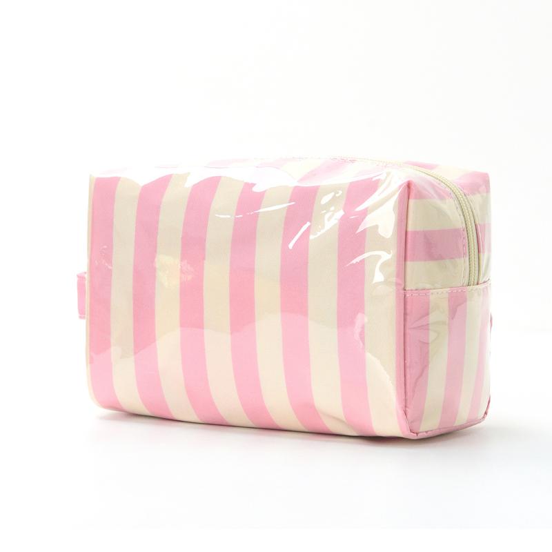 Trendy Pink Stripe Makeup Bag Large Capacity for Lipsticks in Travel Handbag Scenario