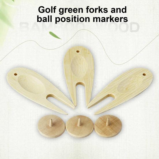 Golf Divot Tool Green Bamboo Fork Golf Alignment Ball Marker Golfing Divot Fixer Tool Wood Golf Accessories for Men