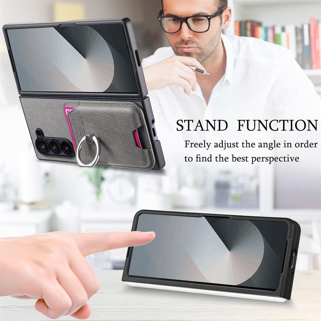 Magnetic Leather Wallet Phone Case with Card Holder Ring for Samsung Galaxy Z Fold 7 6 5 4 3 Fold7 Fold6 5G Detachable Cover