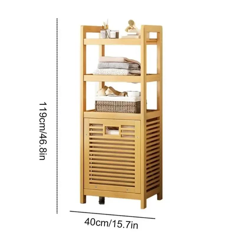 Laundry Hamper Dirty Clothes Storage Basket Pull-Out Floor Stand Bathroom Storage Shelf Cabinet Multi-function Laundry Basket