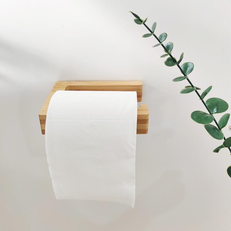 Toilet Paper Holder Bamboo Mounted Waterproof Wall-Mounted No Drill Shelf Toilet Storage Bathroom Organizer Bathroom