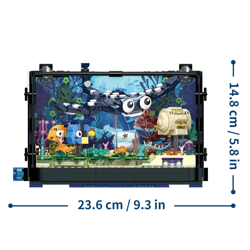 Non-Toxic Fish Tank Block Set With Lights Aquarium Marine Life Shark Eco Tank Block Playset For Kids 6+ Years Gift For Ocean Lovers