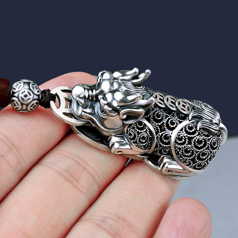 999 Sterling Silver Car Keychain Pendant Men's and Women's Personalized Creative High-end Key Ring Silver Car Hanging Silver Jewelry