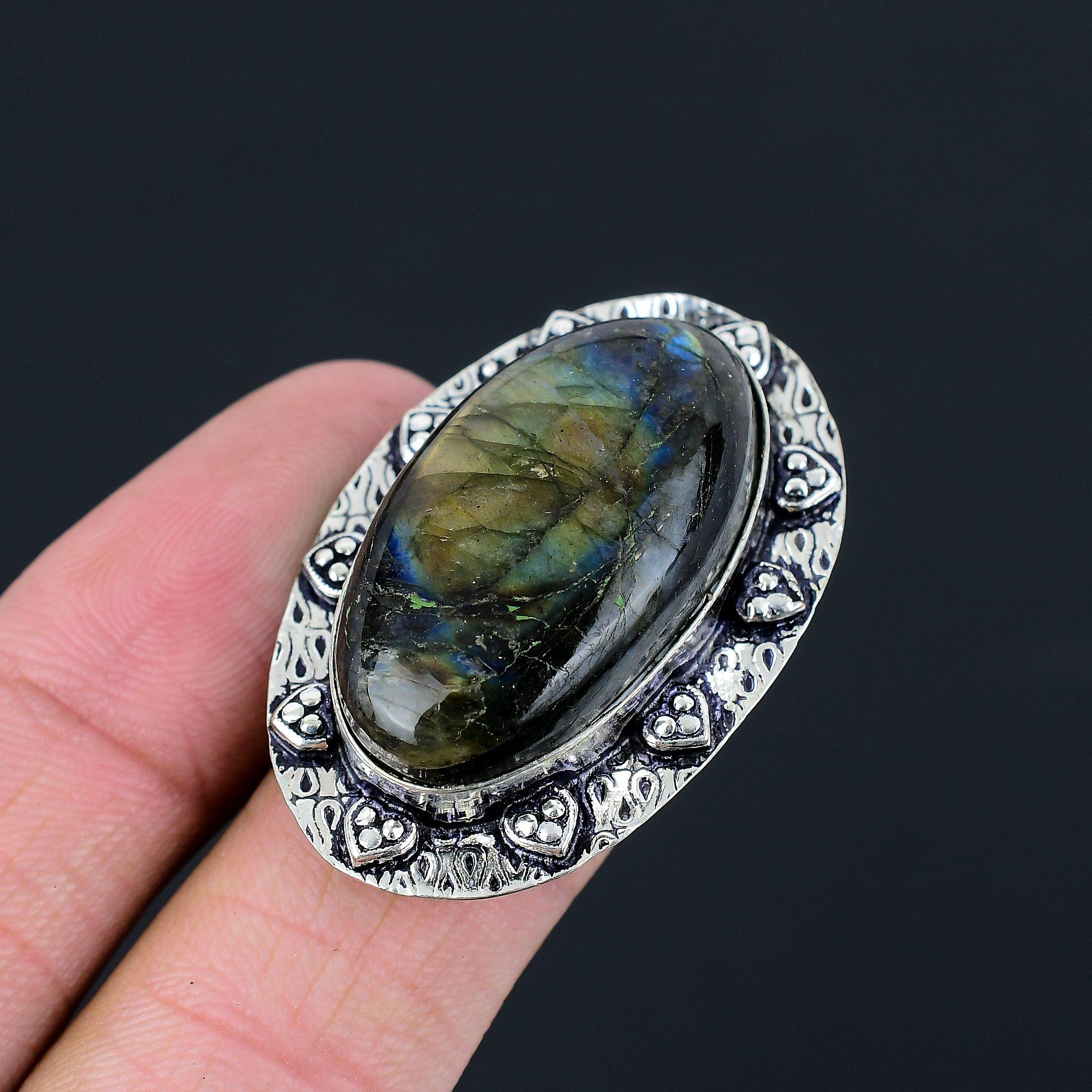 Memorial Day Deal Labradorite Gemstone Solitaire New Ring Sterling Silver US 6.5 6.5