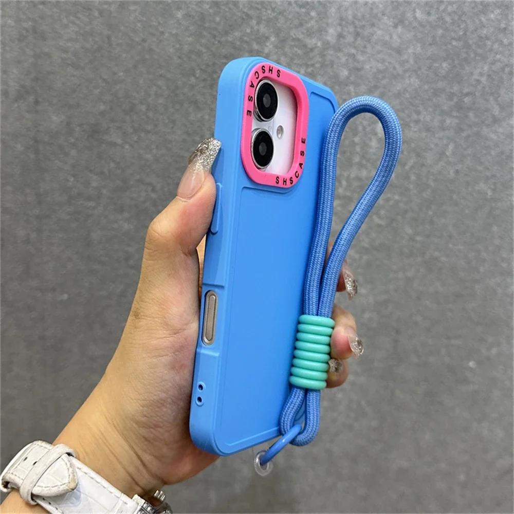 Luxury Candy Color Bracelet Wrist Strap Chain Phone Case For iPhone 17 ProMax 15 11 12 13 14 16 Pro Max Plus Soft Silicone Cover