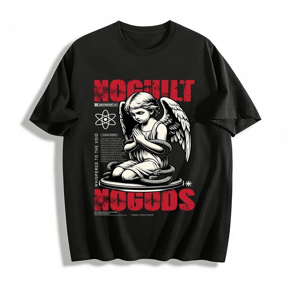 

No Guilt No Gods Praying Angel Graphic Edgy Trendy Tee Pure cotton T-shirt XXS